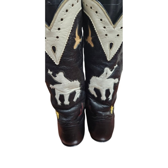 Larry Mahan Vintage Rare Rodeo Black White Red Cowgirl Cowboy Western Boots 7 B - Picture 12 of 16